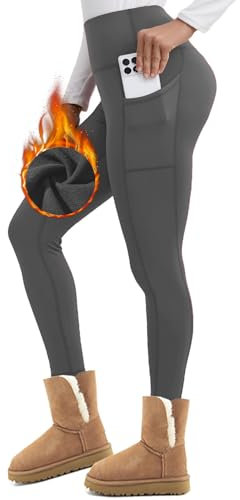 Merlvida Thermo Leggings Damen High Waist Gefütterte Thermoleggins für Winter Warme Sportleggins Lang Blickdichte Fleece Leggins Elastische Strumpfhose Kuschelige Thermohose mit Taschen