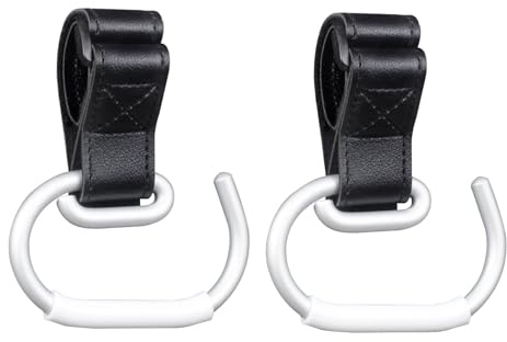 Vihir Gancho para cochecito de bebé, para bolsos, gancho para cochecito grande, universal, accesorios para cochecito, cuero PU+aleación de aluminio+funda protectora antideslizante de silicona