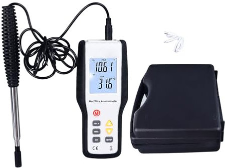 Gearwell Anemómetro Térmico, Medidor Portátil de Velocidad del Viento con Pantalla LCD y Medición de Flujo para HVAC