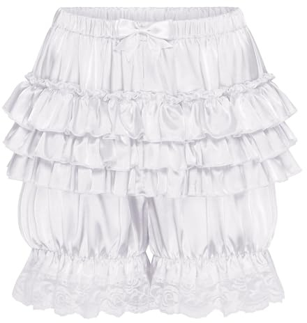 Satini Femminuccia Pieghettato Vittoriano Lolita Bloomer Pantaloni Setoso Raso Pantaloncini a Sbuffo Zucca (Bianco, S)