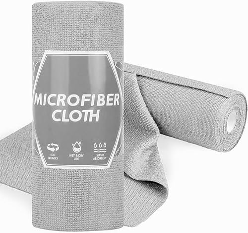 Acolidas Microfiber Cleaning Cloths Roll, Reusable & Washable, Absorbent Lint-Free Rags for Cars, Kitchen, Windows, and Household Cleaning(Grey)