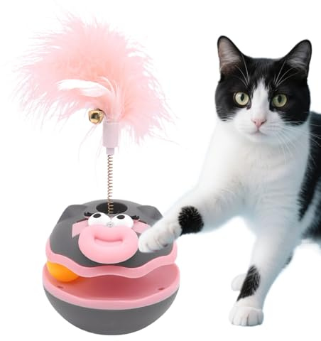 Ceprznvey Interaktiv kattboll – interaktiva kattleksaker skivspelare boll – kattungetillbehör med fjäderklocka, berikning av husdjurstillbehör inomhusspel för att tristess lindring