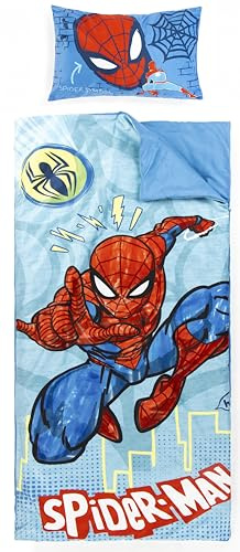 Jay Franco Set de 2 con Almohada y Manta de Spiderman de Marvel, Suave Saco de Dormir Infantil con Bolsa y Almohada, para Fiestas de Pijamas, Viajes y acampadas