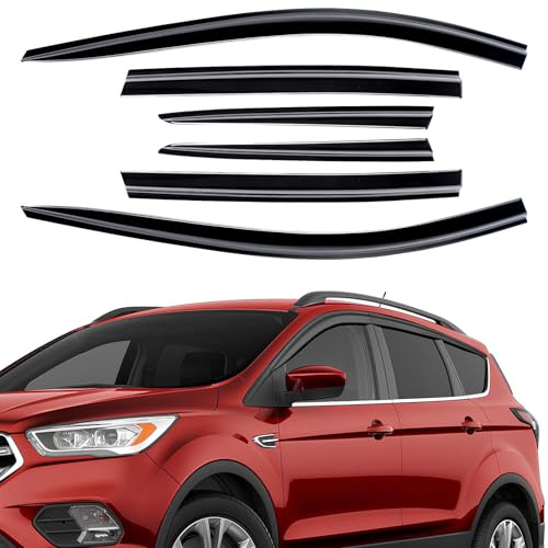 GEARCELL Wind Deflectors Rain Guards Fit for Ford Kuga 2012-2019 6pc | Tape-On Easy Installation, Shatterproof Acrylic, UV Resistant Black Finish, 6 Pieces Set, Fit for Ford Kuga