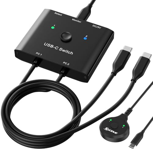 USB C Switch,Bidireccional Conmutador USB C 2 Computadoras,USBC KVM Switch 8K@60Hz 4K@120Hz Vídeo/Transferencia de Datos 10Gbps,PD 100W,Compatible con Dispositivo Thunderbolt, Cable Incluidos