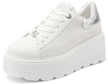 QUEEN HELENA Sneakers Platform Scarpe da Ginnastica Alte con Zeppa Casual Donna X32-11 (X34-17 Bianco e Argento, Sistema Taglie Calzature EU, Adulto, Donna, Numero, Media, 39)