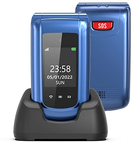 Ufferson Telefono Movil para Mayores, 2G gsm Teléfono Móvil Plegable para Personas Mayores con Teclas Grandes, Doble Pantalla de 2,4+1.77 Pulgadas, Llamada Rápida, SOS Botón, Base de Carga