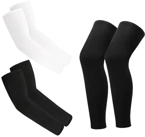 OAOSDH 2 Pares De Mangas Protectoras para Brazos Deportivos Y 1 Par De Fundas para Piernas De Seda Helada, Ajuste Elástico, Transpirable Y Cómodo, Protección Solar, Voleibol Y Otros Deportes.