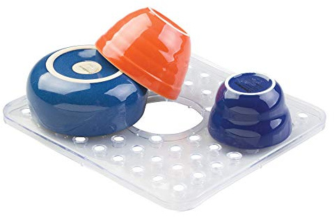 iDesign Kitchen Sink Protector Mat with Hole for Sink Strainer - Clear