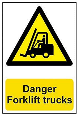 Danger Forklift Trucks Safety Sign, Self-Adhesive Semi-Rigid PVC, 400mm x 600mm