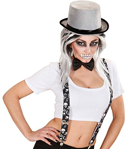 Amakando Grauer Zylinderhut Zylinder Hut aus Samt Eleganter Herrenhut Zombie Faschingshut Hoher Damenhut mit Krempe Halloween Kopfbedeckung Vampir