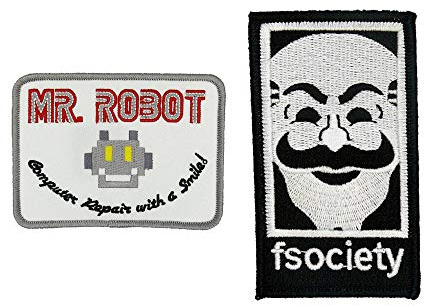 MR Robot Fsociety Serie TV - Set di 2 Toppe Ricamate per Costume di Halloween, Camicia, Giacca, Cappello, Regalo Geek, Facile da Stirare/Cucire