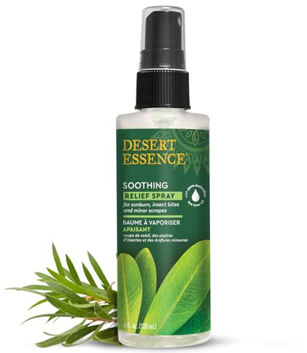 Desert Essence Relief Spray - 4 Fl Oz - Antiseptic Eco-Harvest Tea Tree Oil & Other Essential Oils - Natural First Aid - Minor Burns - Sunburn - Insect Bites - Scrapes - May Comfort Aching Feet
