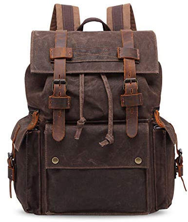 FANDARE Unisex Schulrucksack Teenager Rucksack für Herren/Damen Wanderrucksack Reise Daypack Schultasche Leinwand Braun