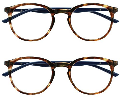 OPULIZE MET Blue Light Blocking Reading Glasses for Women Men, Slim Round Frame with Scratch Resistant and Spring Hinges, Computer Glasses with Anti-Reflective, Brown +2 (Pack of 2)