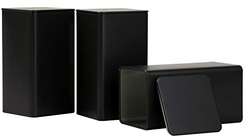 Tianhui Square Tin Can Empty Cube Steel Box Storage Container kit 65mm Series for Treats, Gifts, Favors, Loose Tea, Coffee and Crafts, Black, 3L