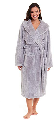 Daisy Dreamer Womens Snuggle Fleece Dressing Gown Robes Extra Long Super Soft Cuddly Velvet Touch Plush Bathrobe Gowns For Ladies, Snuggle Grey X Large 20-22