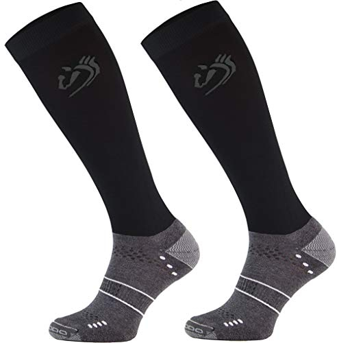 TODO Comodo Reitsocken STJMT | Reitstrümpfe Reiter Kniestrümpfe | Atmungsaktive Socken | Reitbekleidung bequem und stilvoll (STJMT 17 - Black Horse, 35-38)