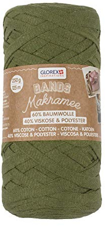 GLOREX 5 1005 07 - Bands Macramé - Fil textile super doux en 60% coton / 40% viscose - Pour crochet, tricot, nouage et créations textiles - 250 g - Environ 125 m - Olive