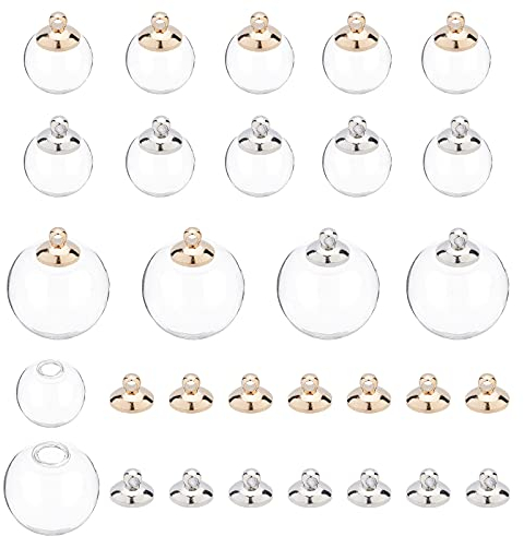 PandaHall 60 Juegos de 2 Tamaños Mini Globo de Vidrio Transparente Vacío, Botella de Frasco de Vidrio Colgante Colgante de Botella de Deseos con Tapas para Bricolaje Colgantes Aretes