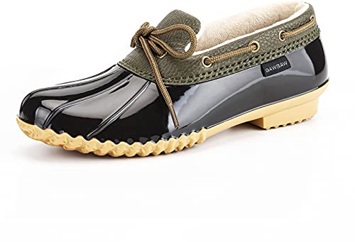 GAWBAW Flat Duck Shoes for Women - Slip On Waterproof Winter Ankle Rain Boots Short Garden Shoes