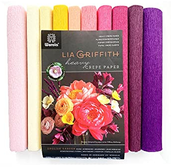 Lia Griffith Krepppapier, schwer, 25 cm x 100 cm, Englischer Garten-Mix, 10 Rollen