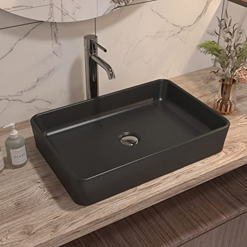Lavabo Baño DeerValley DV-1V0010 Ally - Lavabo Rectangular en Cerámica Negra Mate, 505 x 340 mm