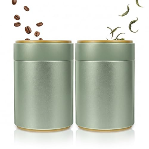 Housoutil Airtight Lid Tea Canister Tinplate Storage Jar for Loose Tea and Coffee Beans Metal Caddy with Sealing Lid Compact 6.69X3.35X4.72In Container for Kitchen and Pantry