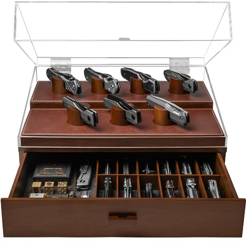 Präsentieren Sie Ihre Messersammlung mit The Armory Pro – Premium-Taschenmesser-Vitrine für 20–30 Messer Männer – einfacher Zugang und große Schublade