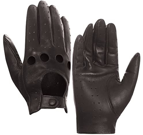 Harssidanzar Damen Lederfahrhandschuhe Autofahrhandschuhe dünnes Lammfell Sommer Lederfahrhandschuhe ungefüttert Damen Lederhandschuhe GL009EUA,Braun,Größe L