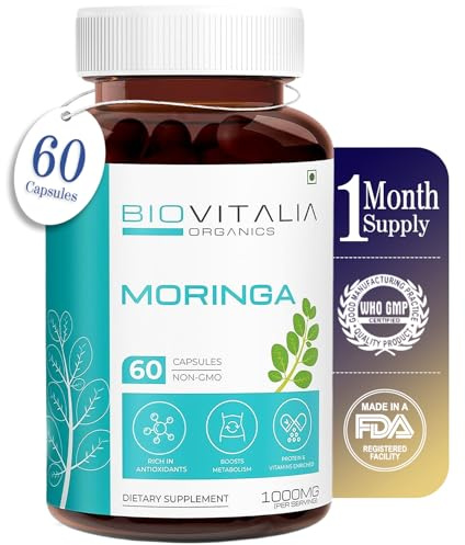 Natural Moringa Leaf Supplement Capsules 1000mg|Nutrient-Rich Superfood with Protein & Vitamins|Moringa Oleifera Extract Capsules for Healthy Living - 60 Vegan Capsules