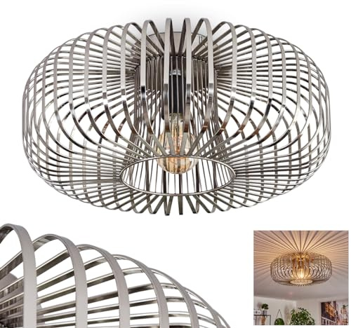 HOFSTEIN Deckenleuchte Wemude, moderne Deckenlampe aus Metall in Silberfarben, Lampe für Schlafzimmer, Wohnzimmer, Küche, Flur mit Lichteffekt, Gitter-Optik, 1x E27-Fassung, 40 ⌀ cm, Retro-Design