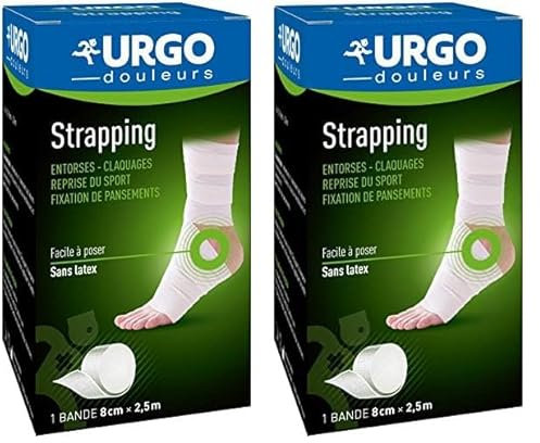 Urgo - Strapping - Bande élastique adhésive - Contention/Fixation de pansements - 1 bande 2,5mx8cm (Lot de 2)