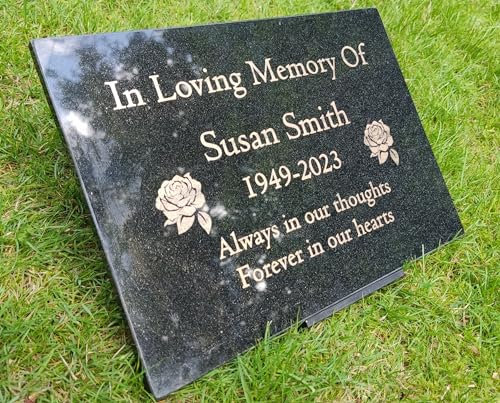 Personalised Granite Memorial Plaque Roses, Engraved, 29x21cm, Gold Lettering, Crematorium, Grave Marker, Garden Memorial