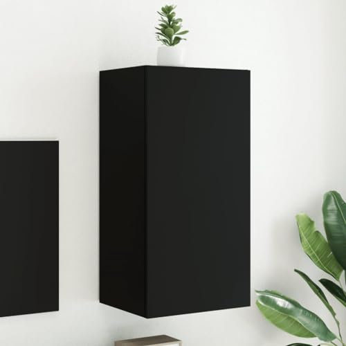 CIADAZ TV-Wandschrank mit Leuchten Schwarz 40,5x35x80 cm, TV Lowboard, Fernsehschrank, Fernsehtisch, Fernseher Schrank, TV Sideboard, TV Board, TV Cabinet, TV Bank, TV Kommode837261