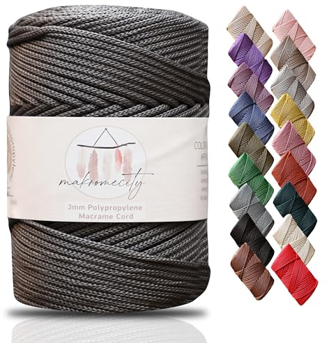 Makromecity makramégarn 3 mm x 120 m antracit premium polyester makramérep polypropylen garn hantverk för vägghängningar axelväska handväska löpare nappkedja platsplatta