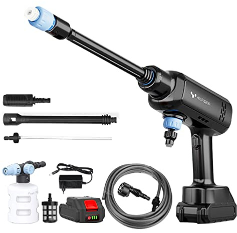 Nettoyeur Haute Pression sans Fil, Nettoyeur électrique Portable 652 PSI avec buse 6 en 1, Pistolet de Nettoyeur Haute Pression électrique, Batterie 21 V – 4,0 Ah pour Le Nettoyage de Voiture, de mu