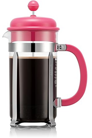 Bodum 34oz Caffettiera French Press Coffee Maker with Reusable Stainless Steel Filter, BPA-Free Plastic Carafe, Bubblegum Pink