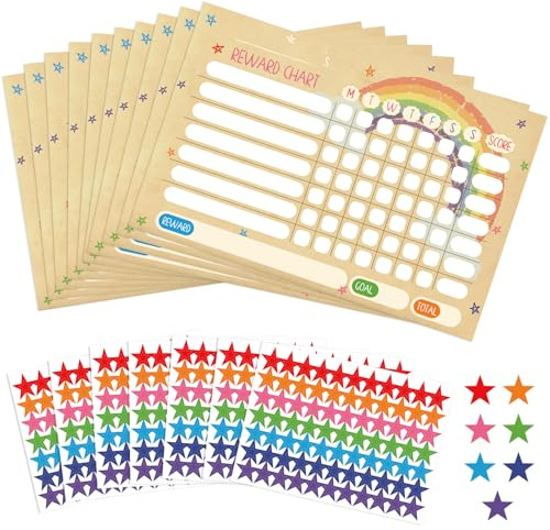 Lemicin Rainbow Reward Chart Children Behaviour - 10 Sheets Reward Charts with 539 Star Stickers for Children Behaviour Training