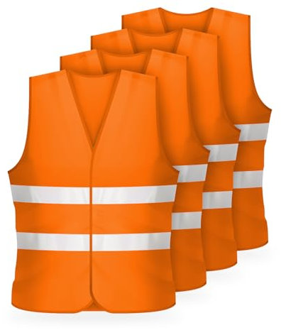 FLEXEO Warnwesten nach EN ISO 20471 - Auto - KFZ - Sicherheitsweste - Warnschutzweste - Warnweste - high Visibility Vest - Erwachsene - Sicherheits Set - EU Norm (4 Stück, Orange)