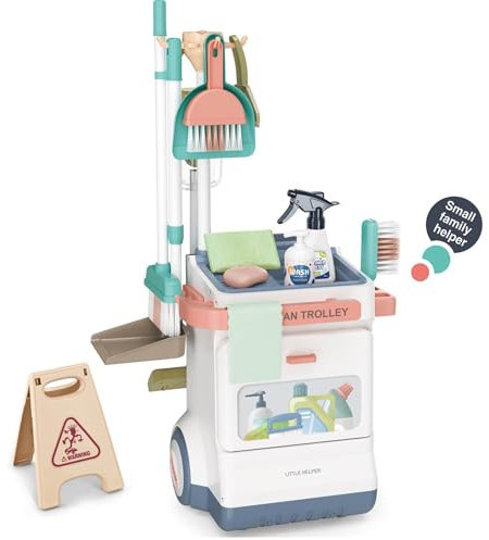 Chariot de nettoyage - Jouet ménager - Aspirateur jouet - Jeu de rôle pour enfants - Kit de nettoyage - 34 x 31 x 71 cm