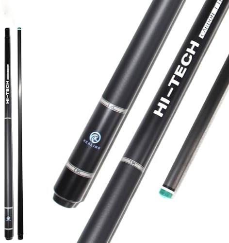 OKHEALING Stecca da Biliardo in Fibra di Carbonio Elettrica, Testa di Corteccia Nera, Punta di Legno T 700, 58, 18-20 oz, con Custodia, Nero