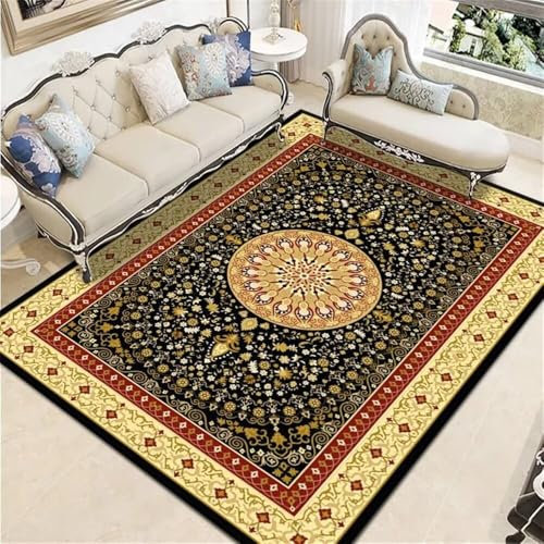ROSURUG Kleine Decke Kinderteppich Waschbar Retro-Stil Blume Meer Muster Schlafzimmer Wohnzimmer Dekoration Zubehör Anti-Milben Washable Rug(rot 80X120cm)