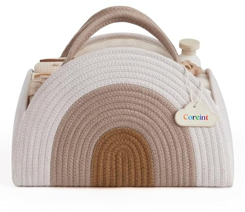Coreint Nappy Caddy - Baby Diaper Bag Organizer, Cotton Rope Storage Basket for Newborn Boys and Girls, Baby Gift, Newborn Essentials, Rainbow Style