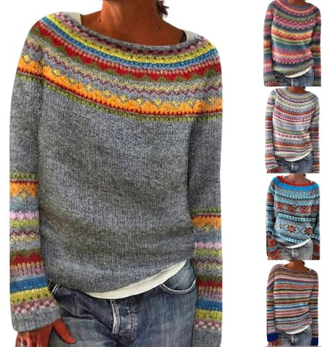 HUIFUAO Fair Isle Jumpers - Suéter de Navidad para mujer, talla grande, ropa de punto noruego, nórdico, islandés, cálido, grueso, vintage, manga larga, sudadera, Z11 azul marino, XXL