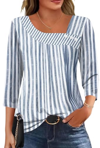 Kistore Womens 3/4 Sleeve Tops Asymmetrical Neck Tunic Shirts S-2XL | Summer Tops for Women UK,Boho Tops for Women,Tops for Women Trendy 2026,Business Casual Outfits