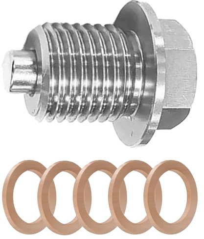 YAOYYG Bouchon de Vidange D’huile Magnétique M14x1,5 avec 5 Joints en Cuivre, Bague D'étanchéité Bouchon de Vidange D'huile pour la Plupart des Voitures, Entretien et Remplacement D’huile