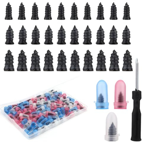 Sinbana 85uds Kit Reparación Tapones de Neumáticos, 3 Tamaños Tornillos Neumáticos con 3 Colores Funda Protectora y 1 Destornillador Accesorios Prácticos para Motocicletas Coches Camiones Tractores