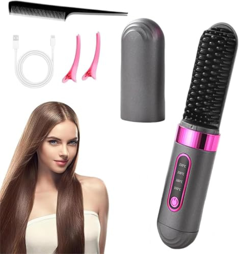 Brosse Lissante Sans Fil, Chauffage Céramique MCH Fer à Lisser 4 Réglages De Température Avec Soin Capillaire Aux Ions Négatifs Vitesse De Lissage 2 Fois Plus Rapide pour Travel