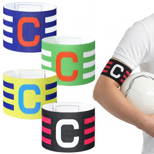 Mabor 4Pcs Soccer Captain Armband, Captain Arm Bands for Soccer, Arm Bands Football for Adults Youth Rugby Basketball Baseball Volleyball Teams, Colored